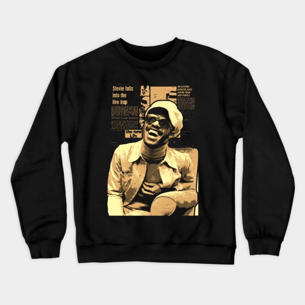 Newspaper Stevie Wonder Sephia Crewneck Sweatshirt by OliverIsis33